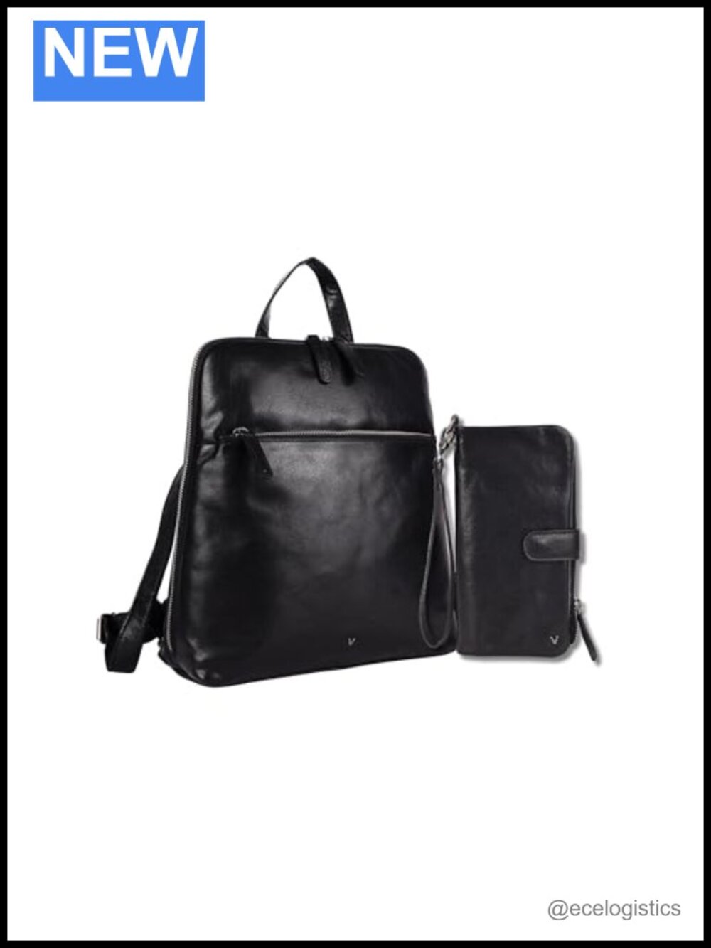Leather Backpack & Wallet Set for Women, Adjustable Strap, Zipper Closure, 3